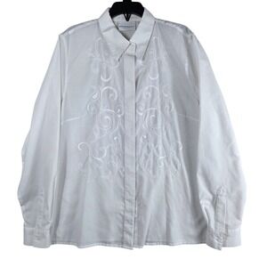 Alfred Dunner Shirt White Embroidered Button Down Long Sleeve Sz 8 Professional
